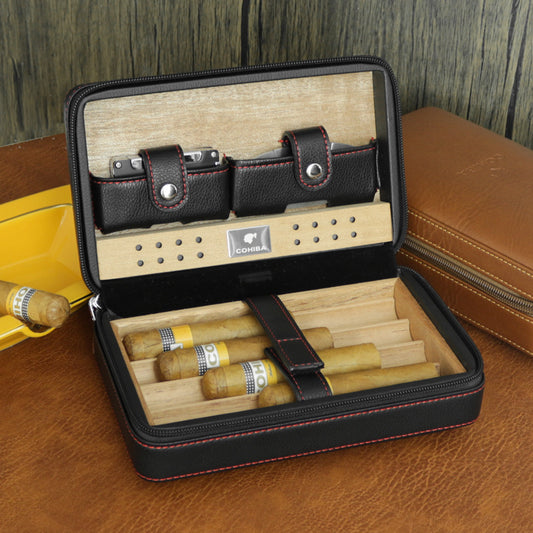 Portable Cedar & Leather Cigar/Cigarette Humidor